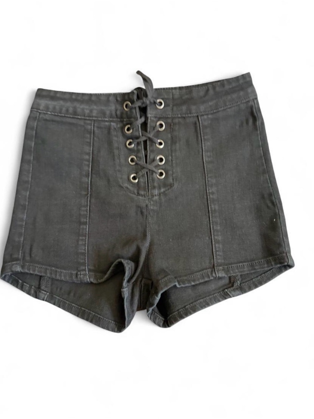Muse Lace-Up High-Waist Jean Shorts - Black